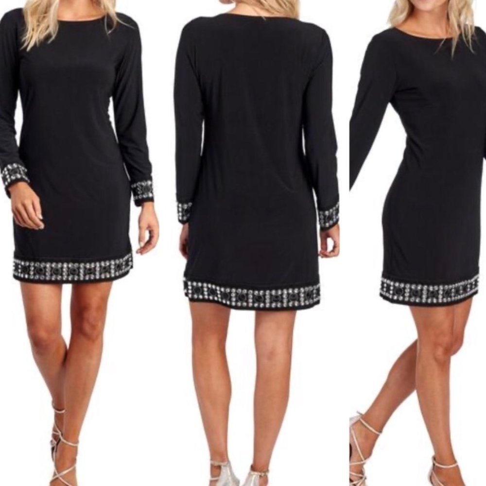Tiana B. 3/4 Sleeves Solid Dress w/Beaded Trim - Picture 3 of 8